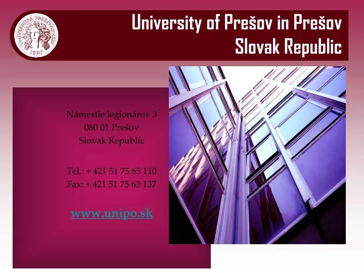 university of pre ov in pre ov slovak republic