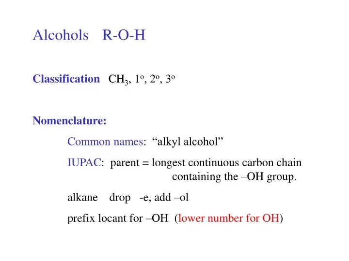 alcohols r o h classification