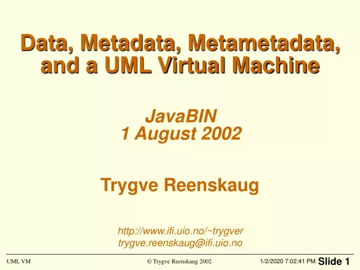 data metadata metametadata and a uml virtual machine