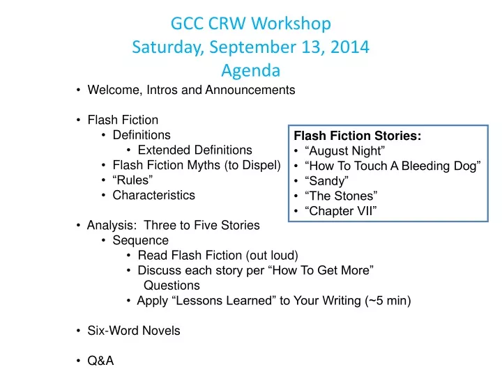 gcc crw workshop saturday september 13 2014 agenda