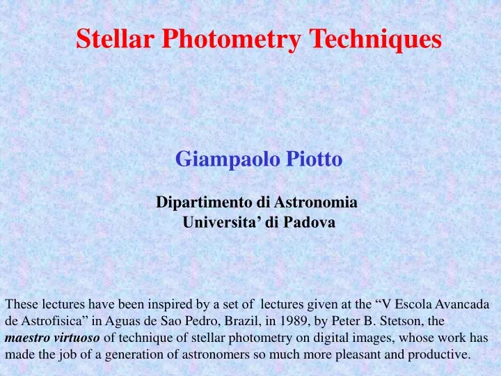 stellar photometry techniques giampaolo piotto