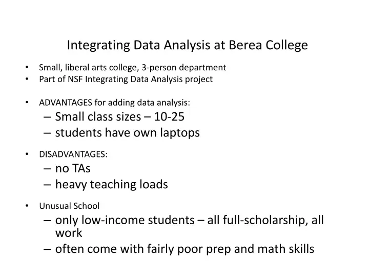 integrating data analysis at berea college