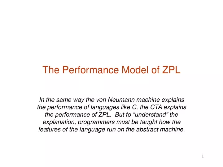 the performance model of zpl