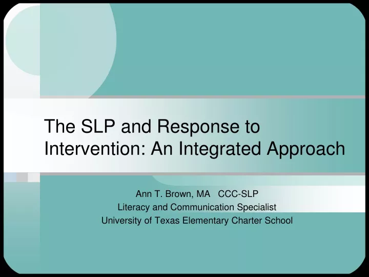 the slp and response to intervention an integrated approach