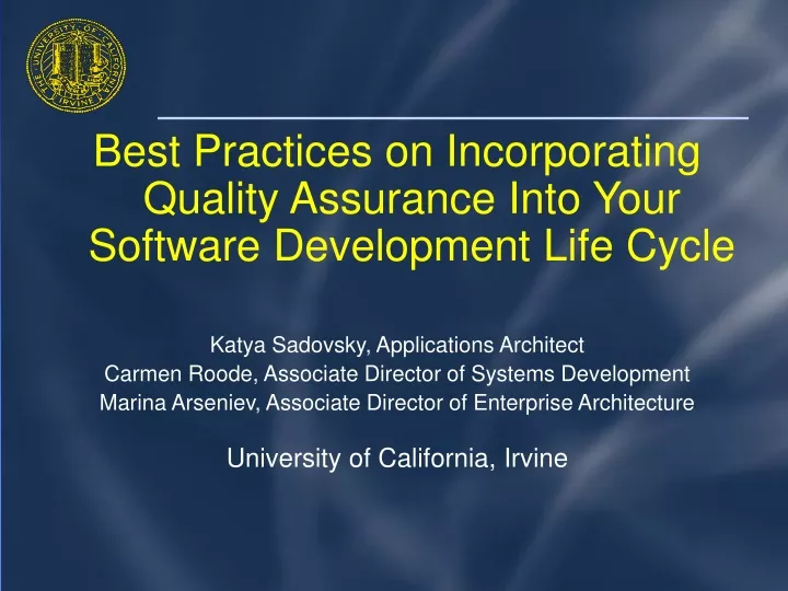 best practices on incorporating quality assurance