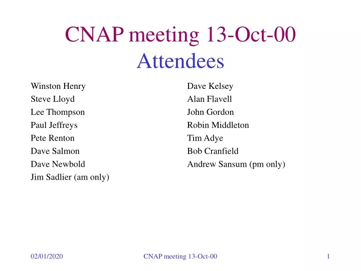 cnap meeting 13 oct 00 attendees