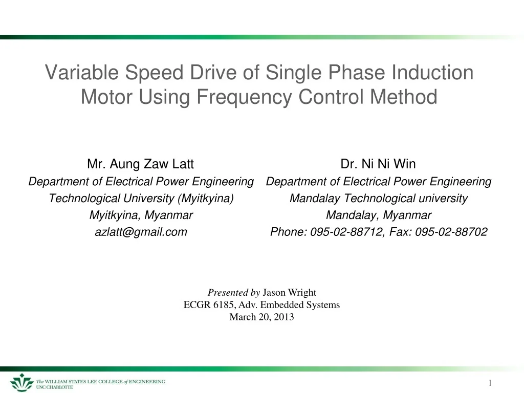 PPT - Efficient Speed Control of Single-Phase Induction Motor Using ...