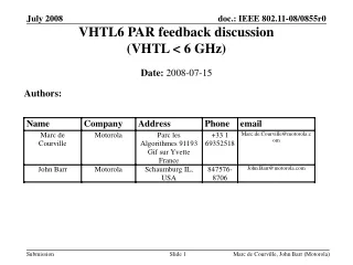 VHTL6 PAR feedback discussion (VHTL &lt; 6 GHz)