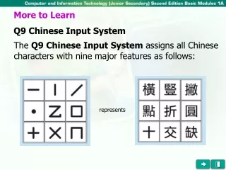 The  Q9 Chinese Input System  assigns all Chinese characters with nine major features as follows:
