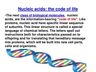 Nucleic acids: the code of life