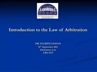 Introduction to the Law of Arbitration