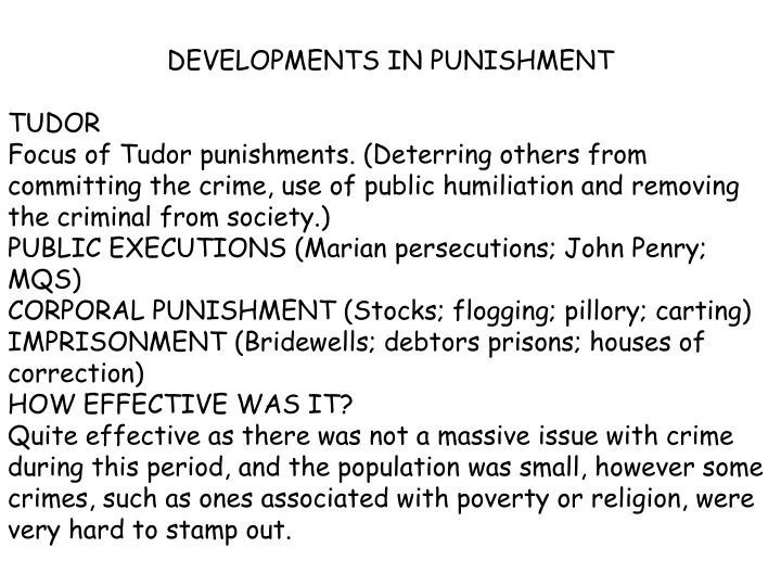 developments in punishment tudor focus of tudor