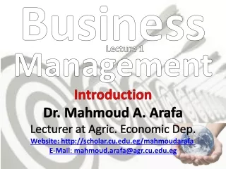 Introduction Dr. Mahmoud A.  Arafa Lecturer at Agric. Economic Dep.
