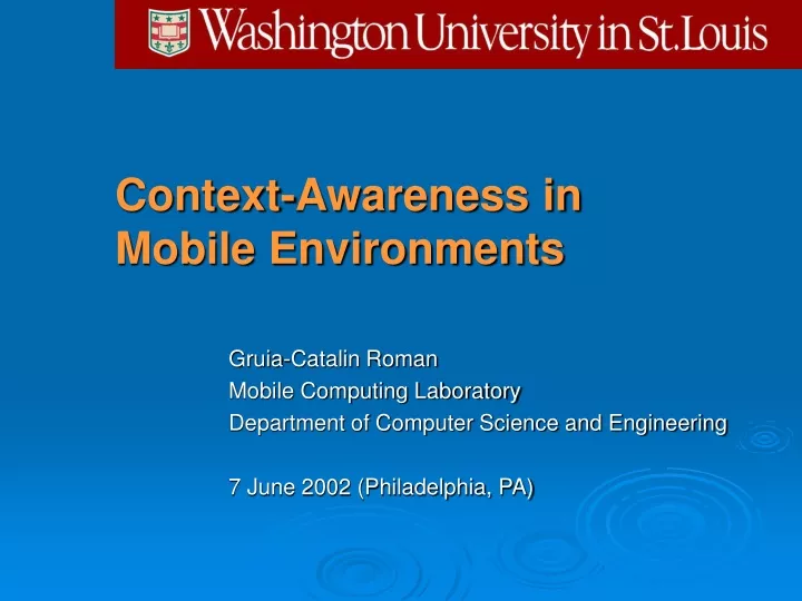 context awareness in mobile environments