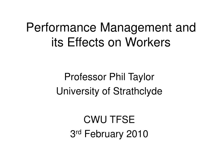 performance management and its effects on workers