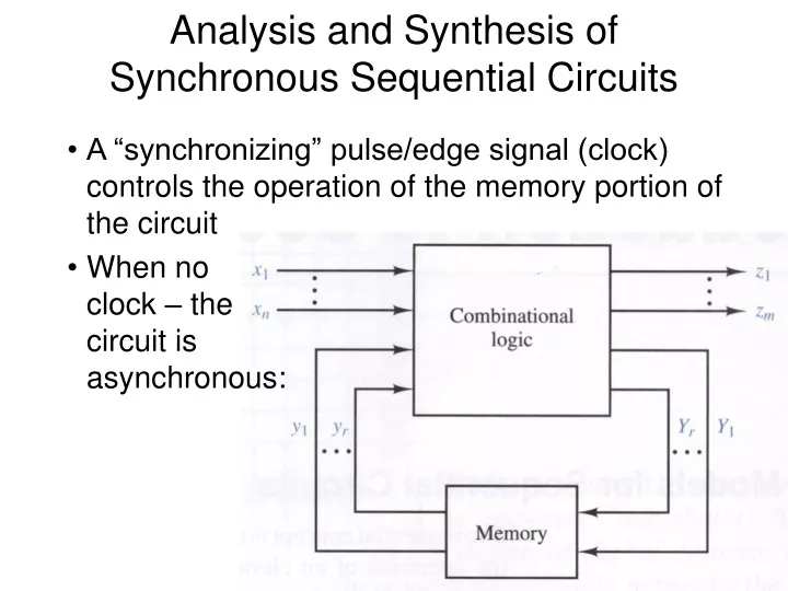 analysis and synthesis of synchronous sequential circuits