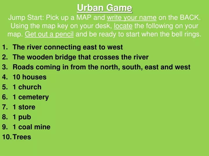 urban game jump start pick up a map and write