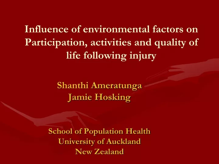 influence of environmental factors on participation activities and quality of life following injury