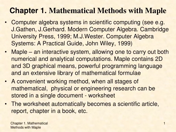 chapter 1 mathematical methods with maple