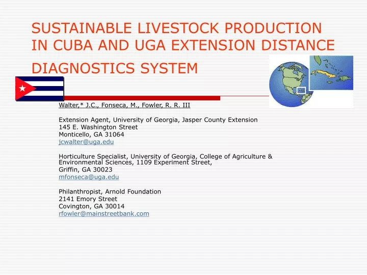 sustainable livestock production in cuba and uga extension distance diagnostics system