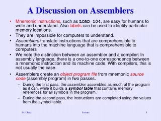 A Discussion on Assemblers