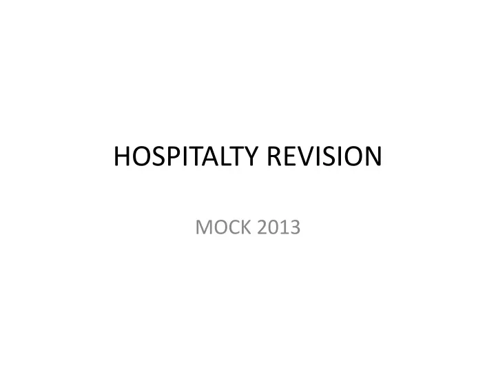 hospitalty revision