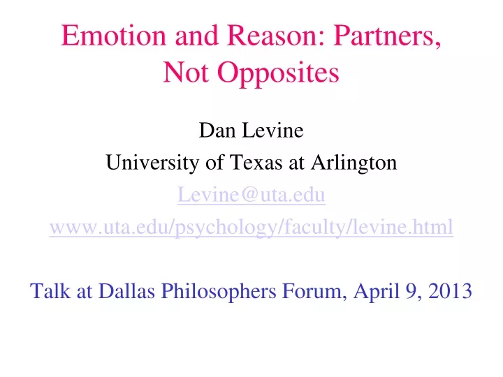 emotion and reason partners not opposites