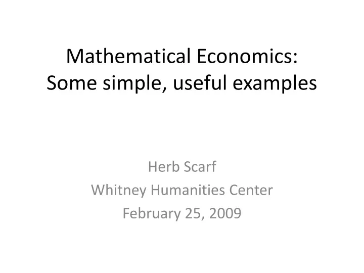 mathematical economics some simple useful examples