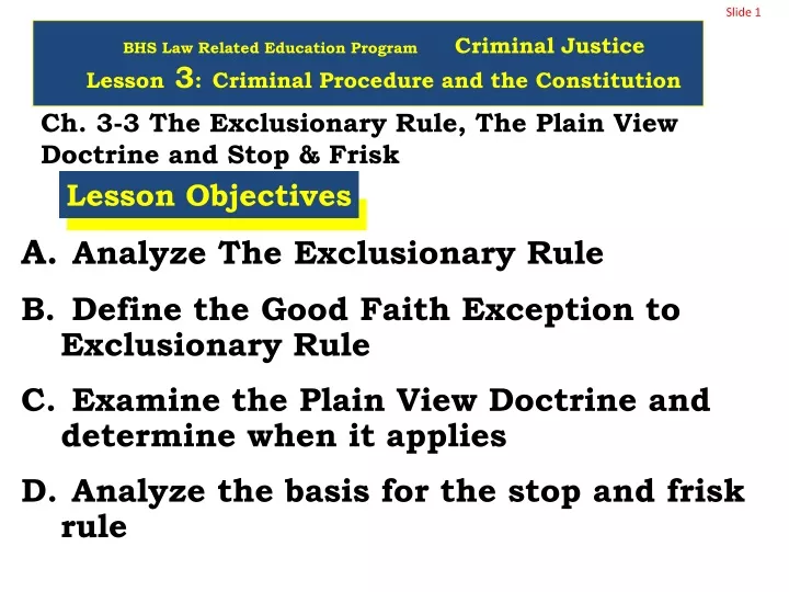 ch 3 3 the exclusionary rule the plain view doctrine and stop frisk