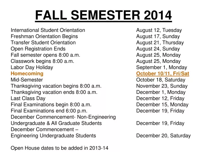 fall semester 2014