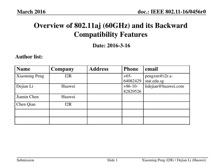 overview of 802 11aj 60ghz and its backward compatibility features
