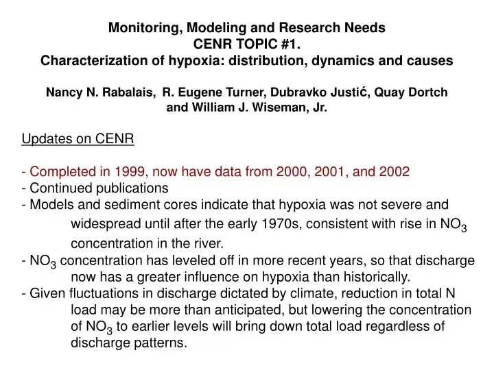 monitoring modeling and research needs cenr topic
