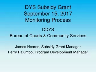 DYS Subsidy Grant  September 15, 2017 Monitoring Process
