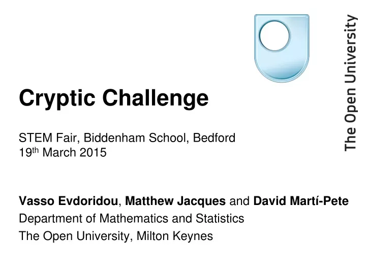 cryptic challenge stem fair biddenham school bedford 19 th march 2015
