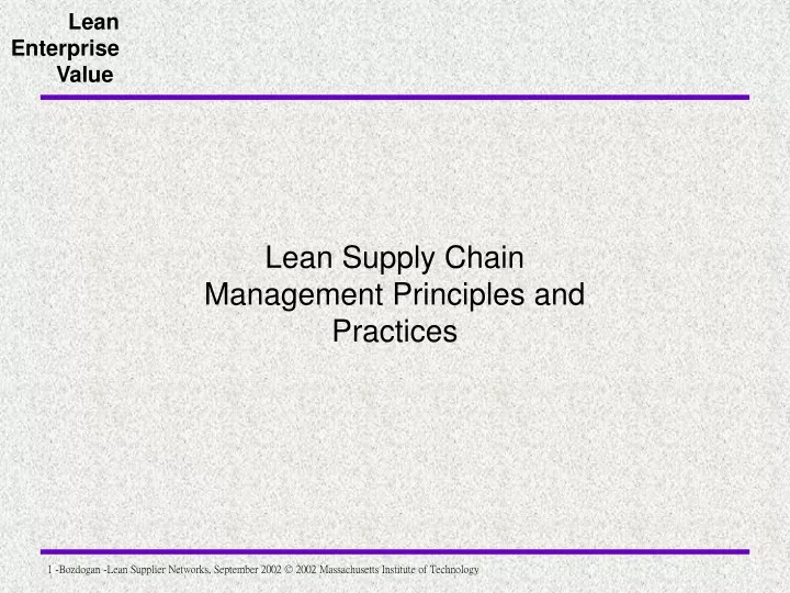 lean supply chain management principles and practices