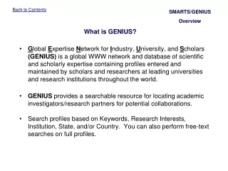 SMARTS/GENIUS Overview