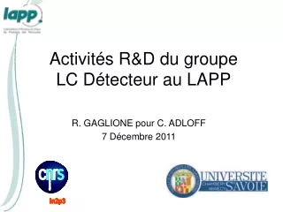 Activités R&amp;D du groupe  LC Détecteur au LAPP