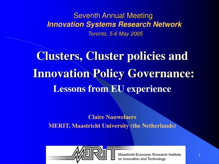 seventh annual meeting innovation systems research network toronto 5 6 may 2005