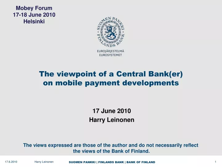 the viewpoint of a central bank er on mobile payment developments