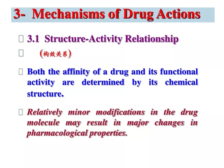 3 mechanisms of drug actions