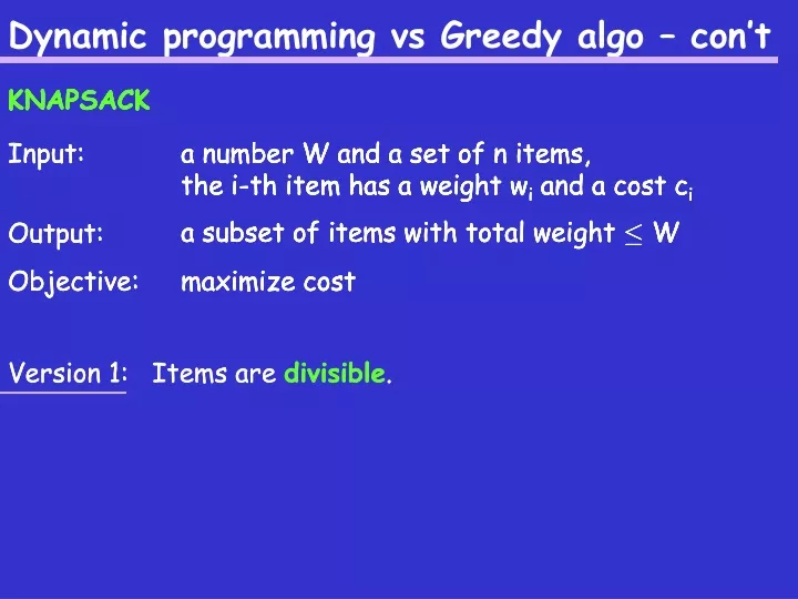 dynamic programming vs greedy algo con t