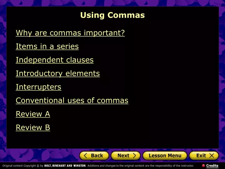 using commas