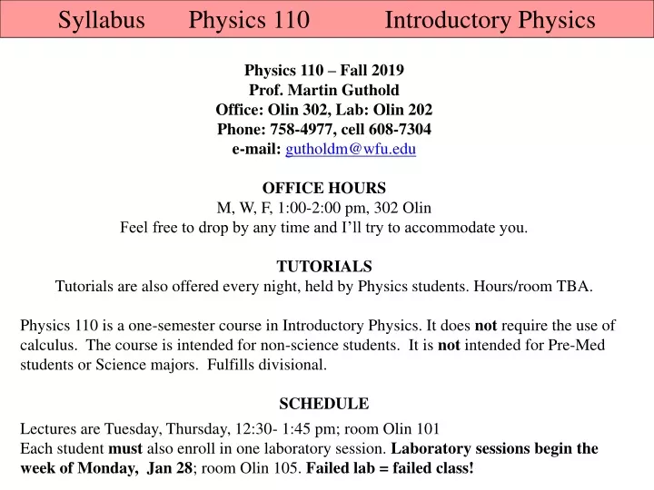 syllabus physics 110 introductory physics