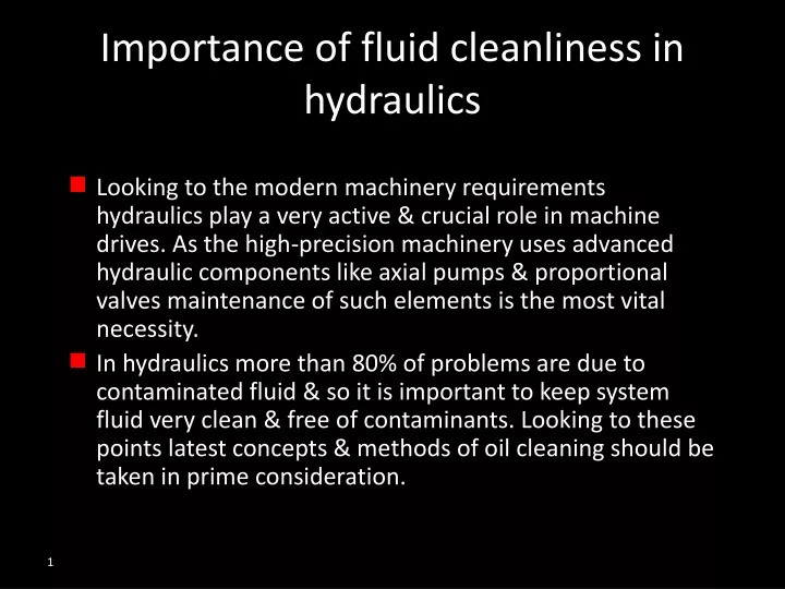 importance of fluid cleanliness in hydraulics