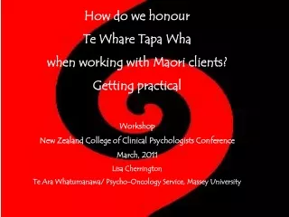 How do we honour  Te Whare Tapa Wha  when working with Maori clients? Getting practical Workshop