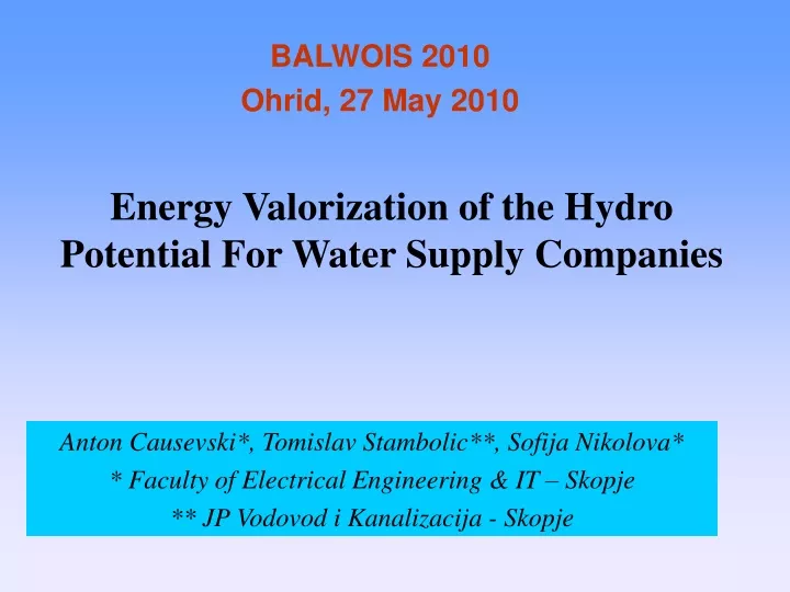 energy valorization of the hydro potential for water supply companies