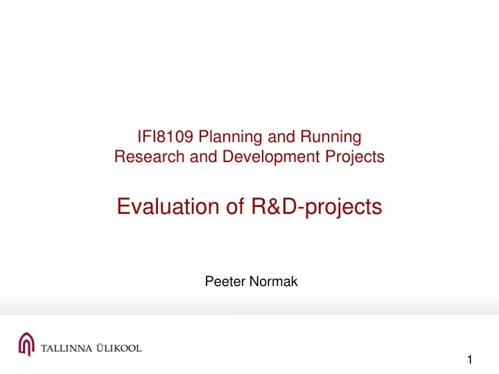 ifi8109 planning and running research and development projects evaluation of r d projects