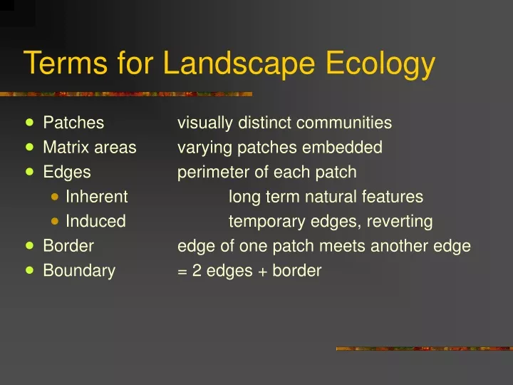 terms for landscape ecology