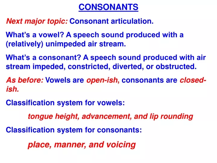 consonants next major topic consonant