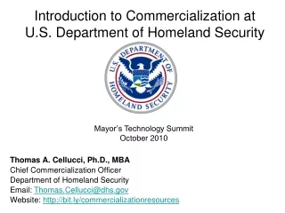 Introduction to Commercialization at  U.S. Department of Homeland Security